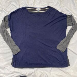 Old Navy Early 2000's Navy Blue Gray Striped Grunge Long Sleeve Sweater M